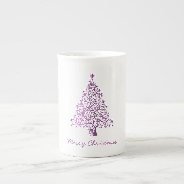 Tasse En Porcelaine Élégant arbre de Noël rose étoilé (Devant)