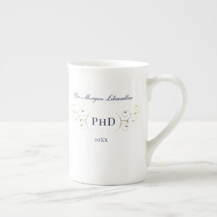 Tasse En Porcelaine Élégant doctorat Bleu Gold Graduation