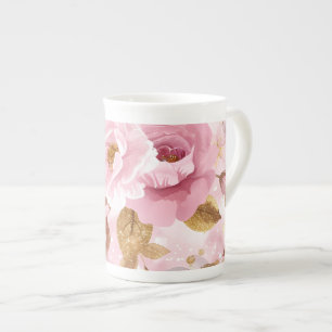 Tasse En Porcelaine élégant rose cousu motif avec fleurs rose a