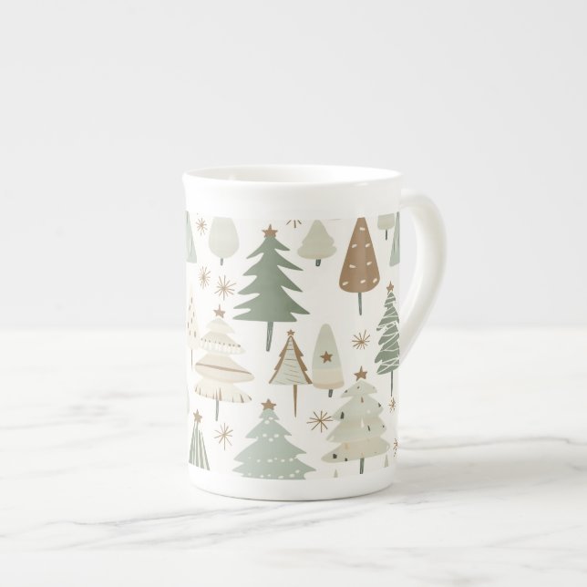 Tasse En Porcelaine Élégant Saga vert Noël Arbres motif (Devant droit)
