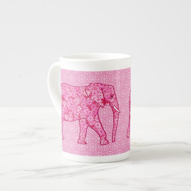Tasse En Porcelaine Éléphant fleur - rose fuchsia (Devant gauche)