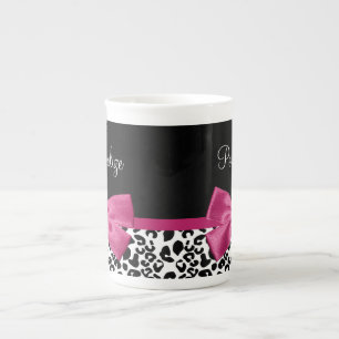 Tasse En Porcelaine Empreinte de léopard en ruban rose foncé avec nom
