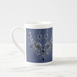 Tasse En Porcelaine Ensemble de bijoux en cristal de tigre bleu argent