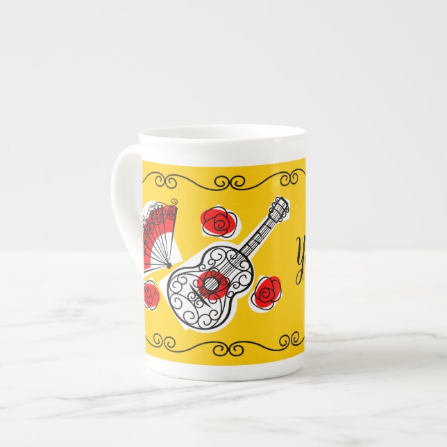Tasse En Porcelaine Espagne Souvenirs Nom de la frontière muqueuse os  (Devant gauche)