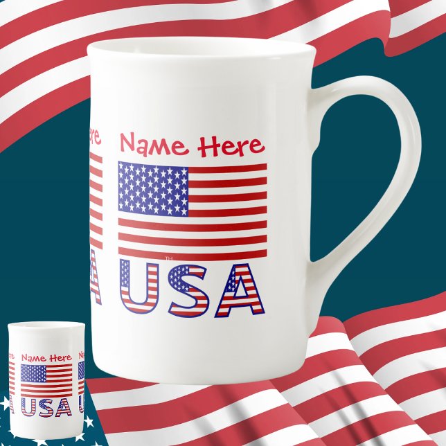 Tasse En Porcelaine Etats-Unis Amérique Drapeau Rouge Personnalisation (Créateur téléchargé)