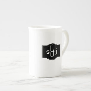 Tasse En Porcelaine Étiquette noir blanc Monogramme