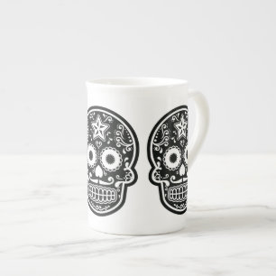 Tasse En Porcelaine Étoile crâne à sucre noir et blanc
