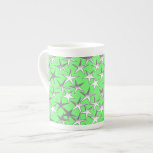 Tasse En Porcelaine Étoiles argentées, sur fond vert citron