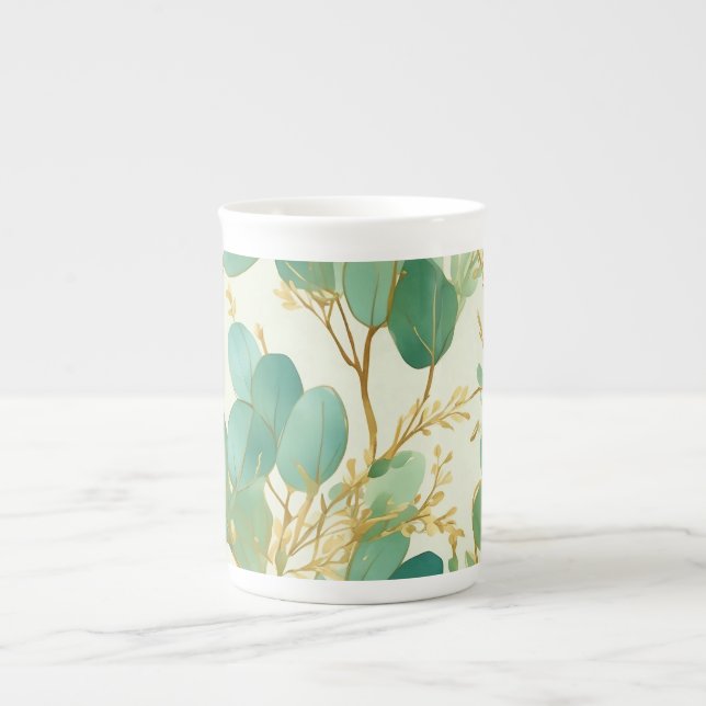 Tasse En Porcelaine Eucalyptus Feuille Green et Gold Design (Devant)