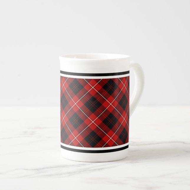 Tasse En Porcelaine Famille Cunningham Tartan Rouge et noir Plaid (Devant droit)