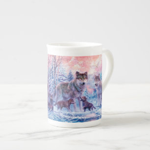 Tasse En Porcelaine Famille De Loups Peignant