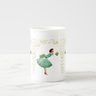 Tasse En Porcelaine Femme de Noël vintage soufflant une bougie