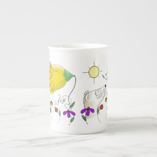 Tasse En Porcelaine Ferret de dessin et fleur