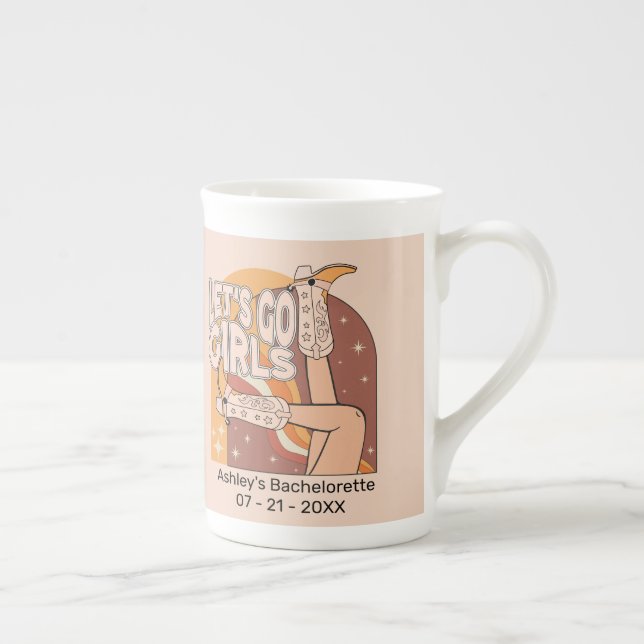 Tasse En Porcelaine Fête de bachelorette rodeo rétro rose pastel  (Droite)