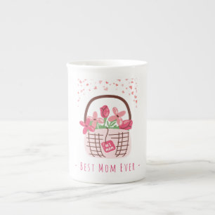 Tasse En Porcelaine Fête des Mères, Meilleure Maman, avec Belle Fleur 