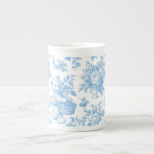Tasse En Porcelaine Fête Prénatale Ours Floral Toile de Jouy Française