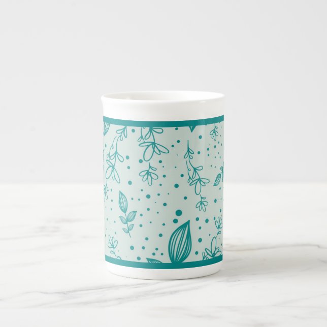 Tasse En Porcelaine Feuillage dessiné à la main sarcelle (Devant)