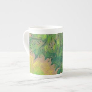 Tasse En Porcelaine Feuillage vert, dessin pastel, croquis de vie, nat
