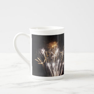 Tasse En Porcelaine Feux d'artifice blancs et or II Célébration patrio