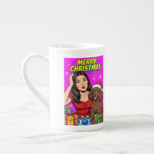 Tasse En Porcelaine Fille embrassant un chiot Caniche – Maman Caniche