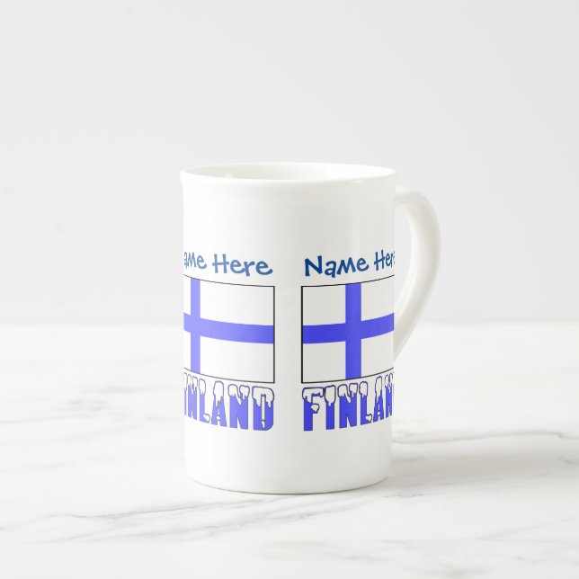 Tasse En Porcelaine Finlande Finlande Drapeau bleu Personnalisation (Devant droit)