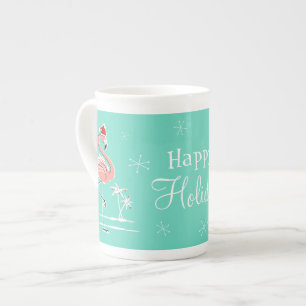 Tasse En Porcelaine Flamant rose de Noël Joyeux jours fériés os chine