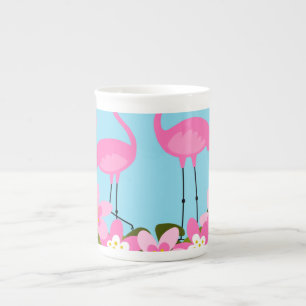 Tasse En Porcelaine Flamants roses tropicaux et illustration florale