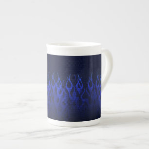 Tasse En Porcelaine Flammes Blue Racing sur impression de fibre de car
