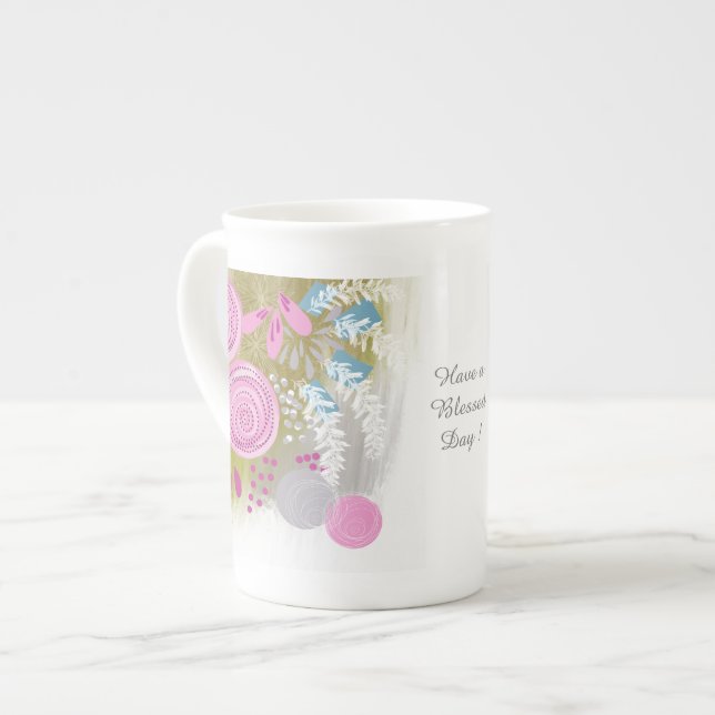 Tasse En Porcelaine Fleur Abstrait Moderne (Devant gauche)