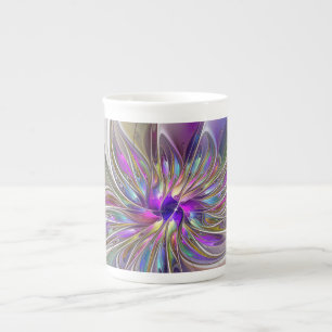 Tasse En Porcelaine Fleur d'art fractal abstrait énergique et coloré