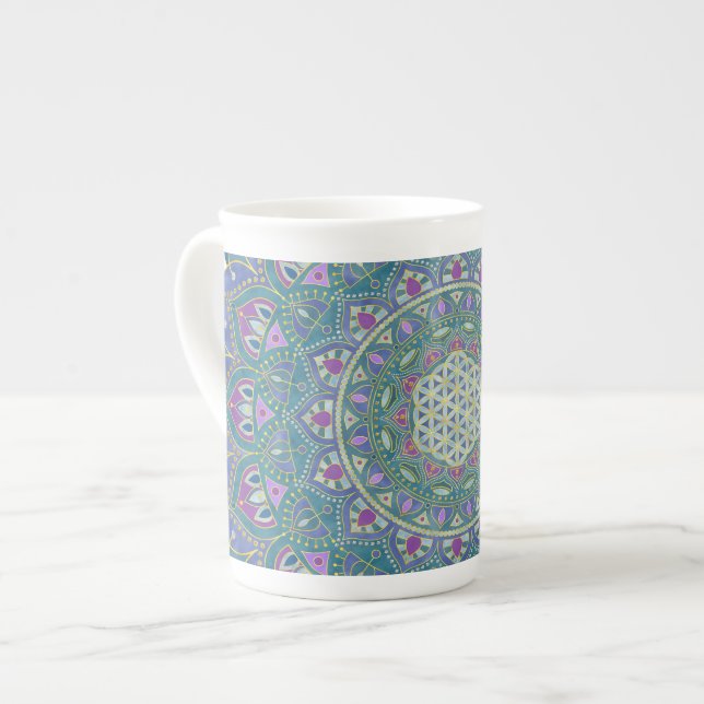 Tasse En Porcelaine Fleur De Vie - Mandala India Style 1 (Devant gauche)
