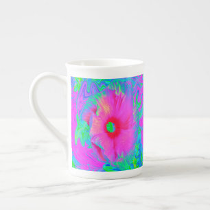 Tasse En Porcelaine Fleur d'Hibiscus rose et rouge psychédélique