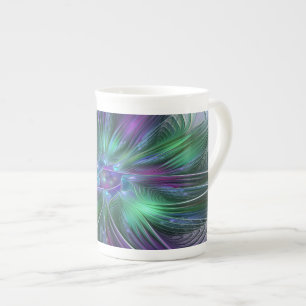 Tasse En Porcelaine Fleur verte abstraite moderne fractale violette