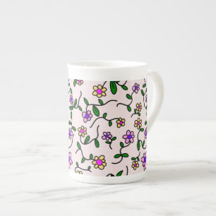 Tasse En Porcelaine Fleurs Colorées, Motif Floral, Verdure, Boho