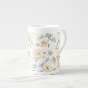 Tasse En Porcelaine Fleurs Crème Bleu Romantiques Jolies