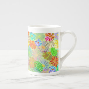 TASSE EN PORCELAINE FLEURS D'ASTER & CONE & COULEUR D'EAU TROPICALE FE