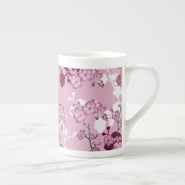 Tasse En Porcelaine Fleurs de cerisier roses burgundy élégantes Sakura (Droite)