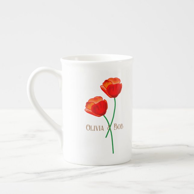 Tasse En Porcelaine Fleurs de pavot rouge personnalisées (Gauche)