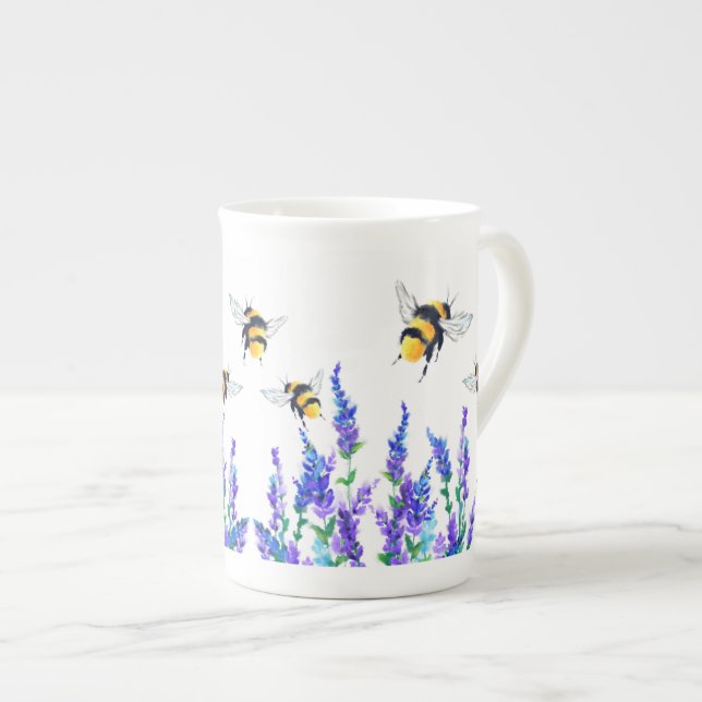 Tasse En Porcelaine Fleurs de printemps et abeilles volant d'os Chine  (Devant droit)