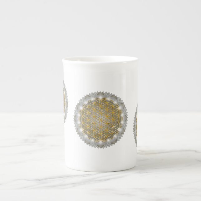 Tasse En Porcelaine FLEURS DE VIE - Géométrie Sacrée Lumière 1 (Devant)