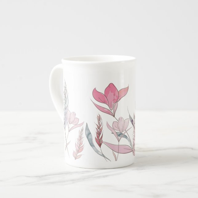 Tasse En Porcelaine Fleurs d'eau (Devant gauche)