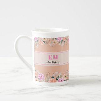 Tasse En Porcelaine Fleurs florales roses monogrammes