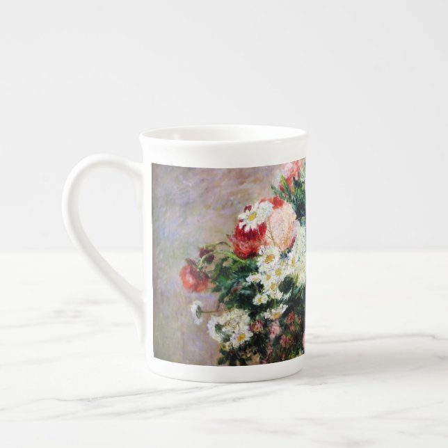 Tasse En Porcelaine Fleurs florales Roses rouges Roses blanches (Gauche)