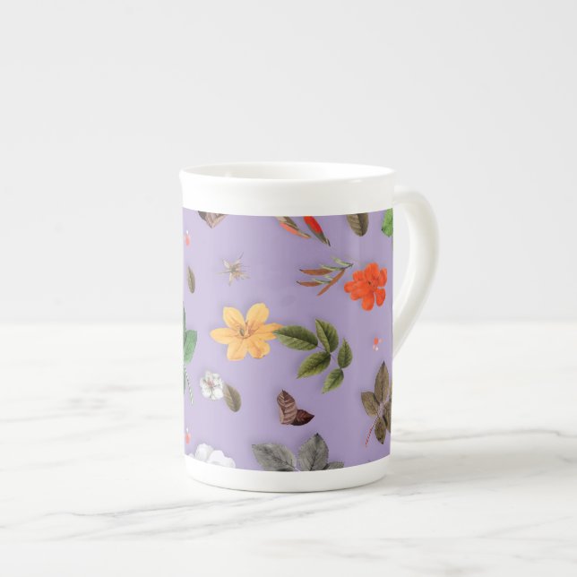 Tasse En Porcelaine Fleurs jaunes et roses blanches 21 (Devant droit)