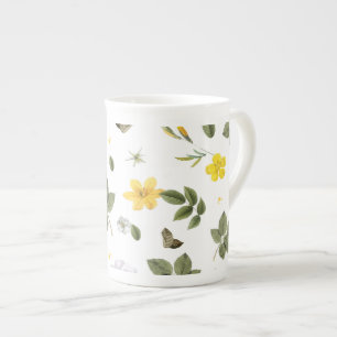 Tasse En Porcelaine Fleurs jaunes et roses blanches 3