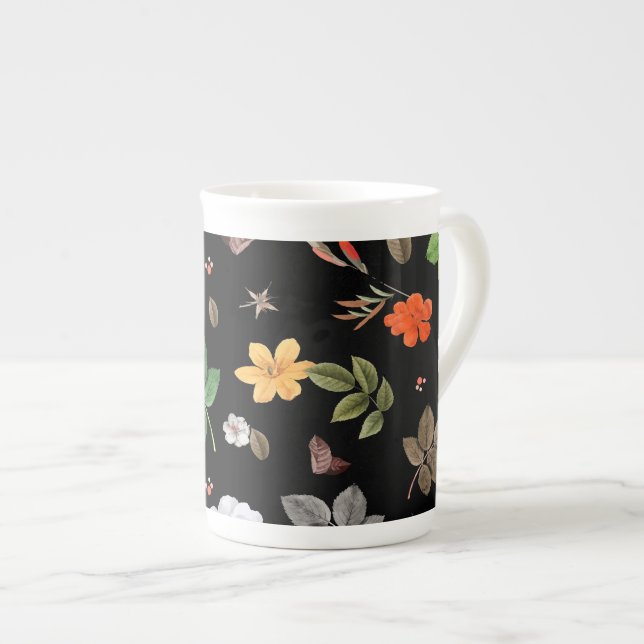 Tasse En Porcelaine Fleurs jaunes et roses blanches 8 (Devant droit)
