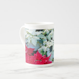 Tasse En Porcelaine Fleurs poinsettia rouges et blanches