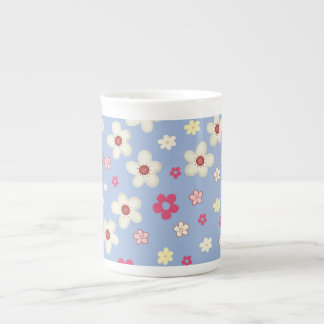Tasse En Porcelaine fleurs printanières sur fond bleu