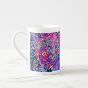 Tasse En Porcelaine Fleurs psychédéliques colorées rouges et violettes