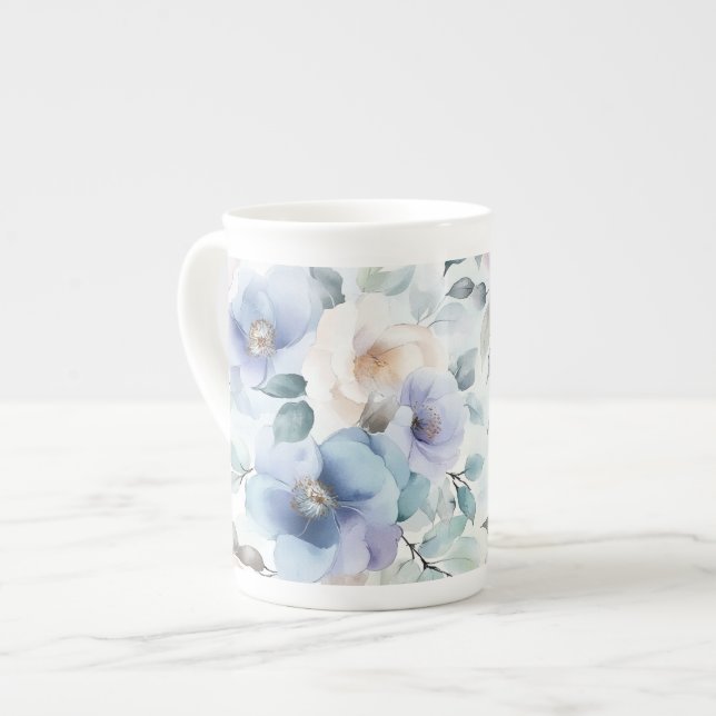 Tasse En Porcelaine Fleurs Romantiques Jolies Lavande Violet Blanc   (Devant gauche)